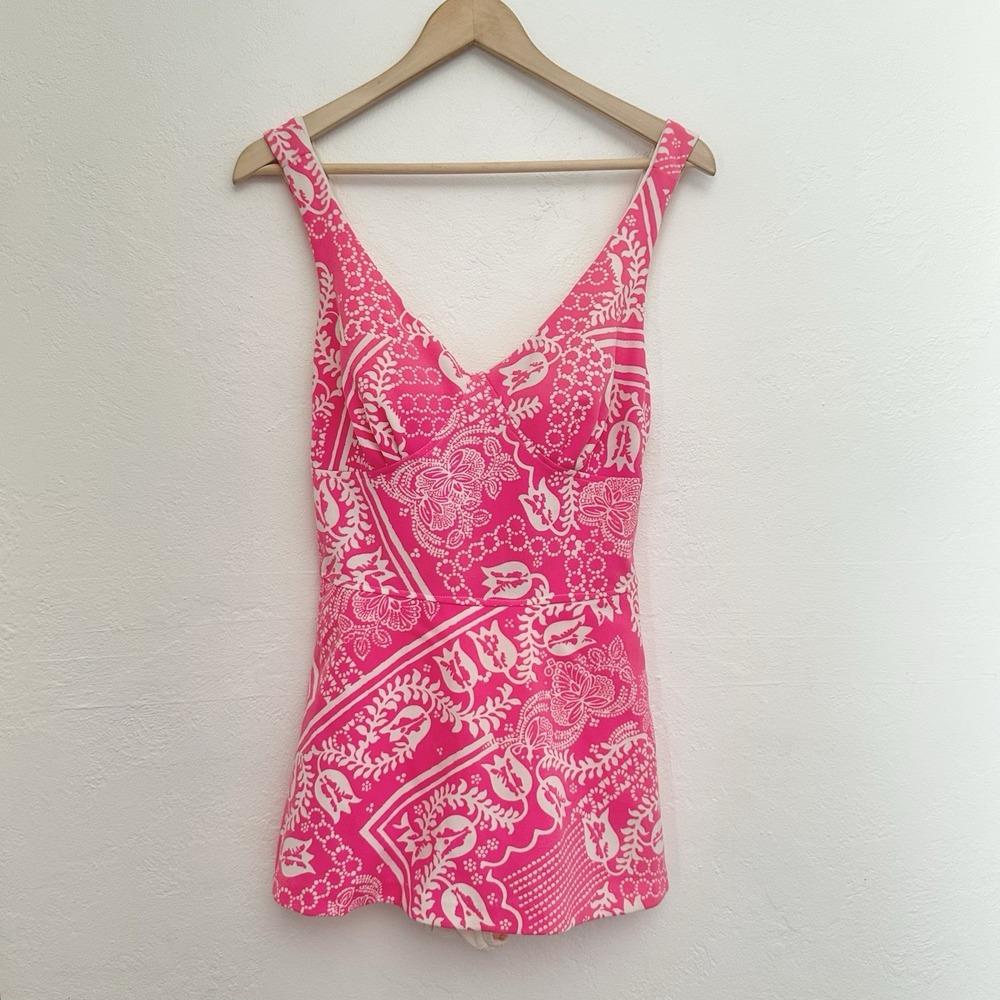 Vtg Swimsuit/Dress Womens S/ M Retro Barbie Pink Pinup 1950s-60s Sand Castle